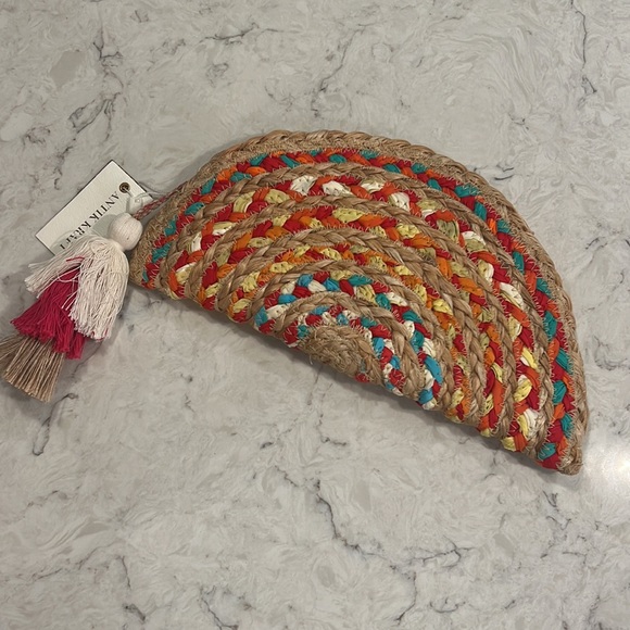 NWT Antik Kraft x Anthropologie Chindo Moon Rattan Clutch Multi Color - Picture 4 of 4
